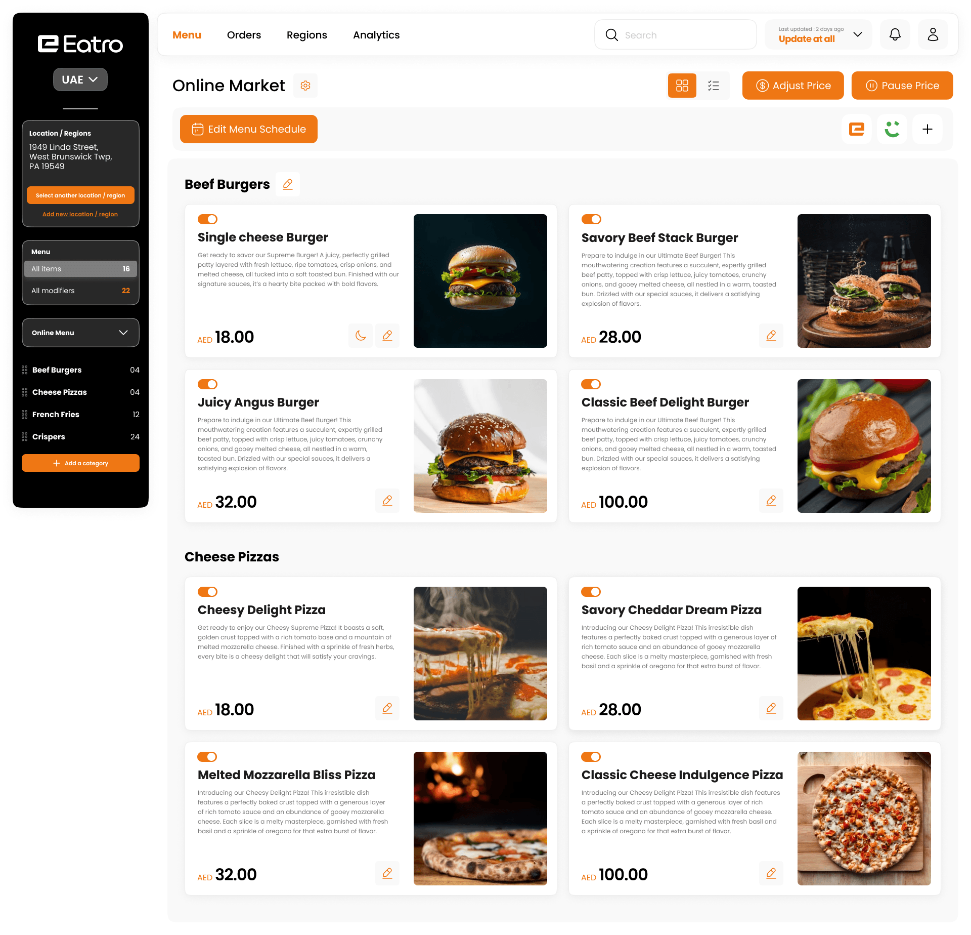 Eatro Dashboard Preview